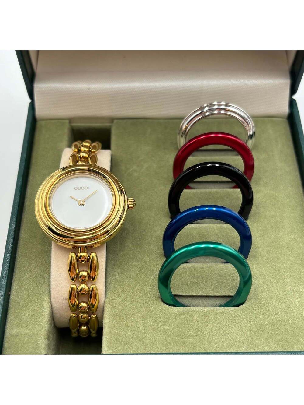 Gucci 11/12.2 Interchangeable Bezel Gold-Plated Watch Set, c. 1990s